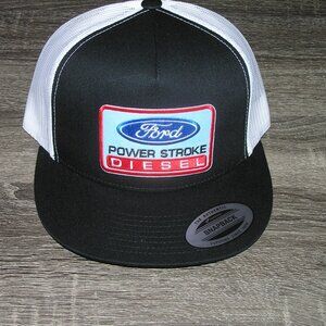 Ford Power Stroke Diesel Trucker Hat Yupoong Classic 6006 Snapback Black/White
